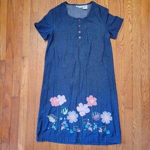 Blair Denim Dress SP Embroidered Floral Short Sleeve Button Up